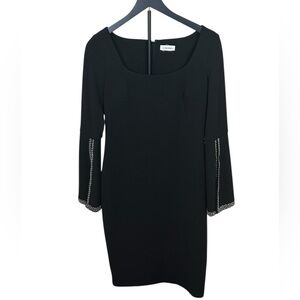Calvin Klein Black Dress Rhinestone Bell Sleeve Size M Sparkle Party!